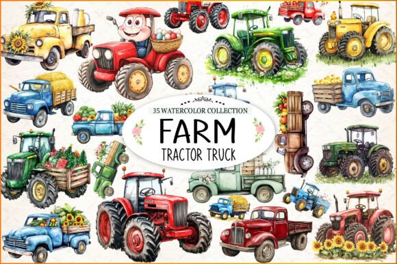 Download Farm Tractor Truck Watercolor Clipart - Art Collection