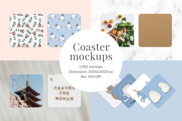 Download Coaster Mockups | 3 PSD Files - Psd files Collection