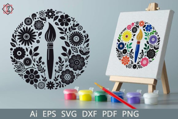 Download Flower Wreath with Artist's Brush - Art Collection