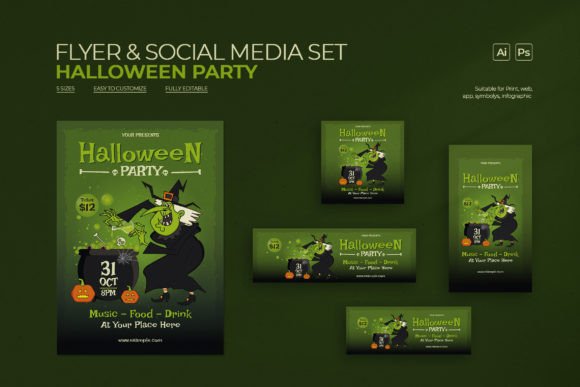 Download Halloween Party Flyer &amp; Social Media Set - Art Collection