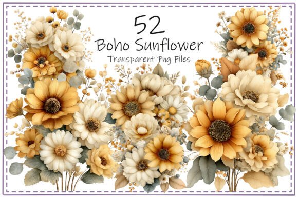 Download Boho Sunflower Clipart Bundle - Art Collection