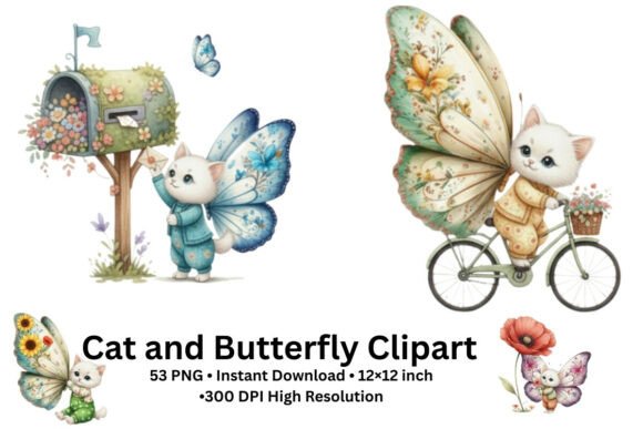 Download Cat and Butterfly White Kitten Clipart - Art Collection