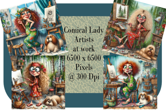 Download Comical Lady Artists at Work - Art Collection