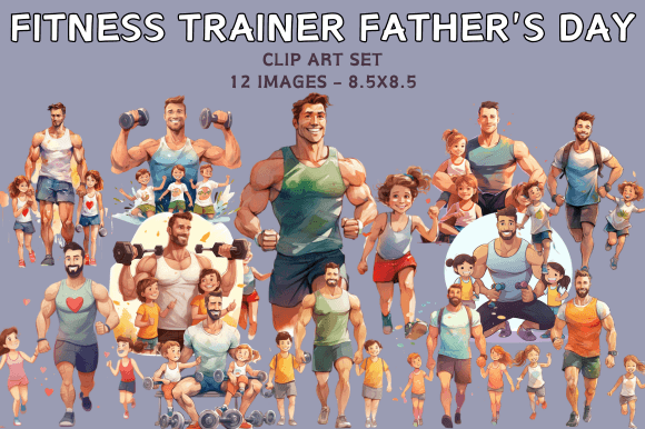 Download Fitness Trainer Father's Day Clip Art Se - Art Collection