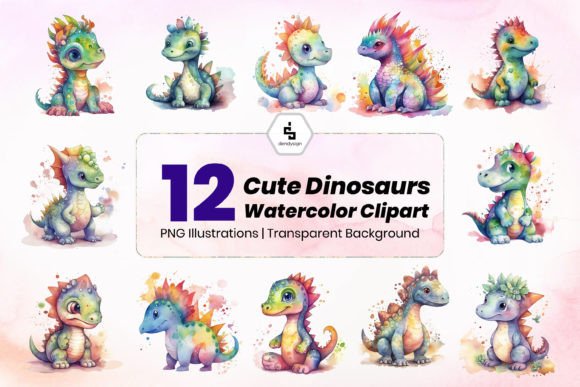 Download Cute Dinosaur Watercolor Clipart Bundle - Art Collection