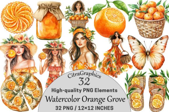 Download Watercolor Orange Grove Clipart. - Art Collection