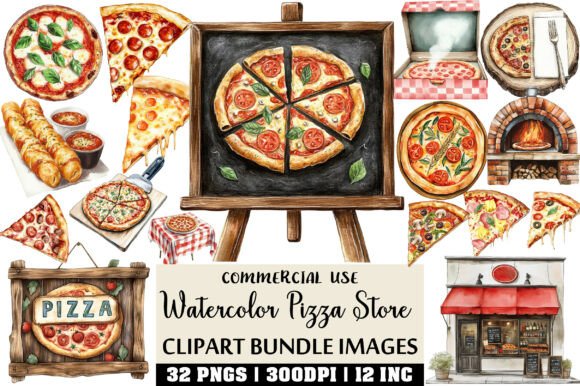 Download Watercolor Pizza Store Clipart Bundle - Art Collection