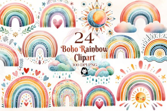 Download Watercolor Boho Rainbow Clipart Bundle - Art Collection