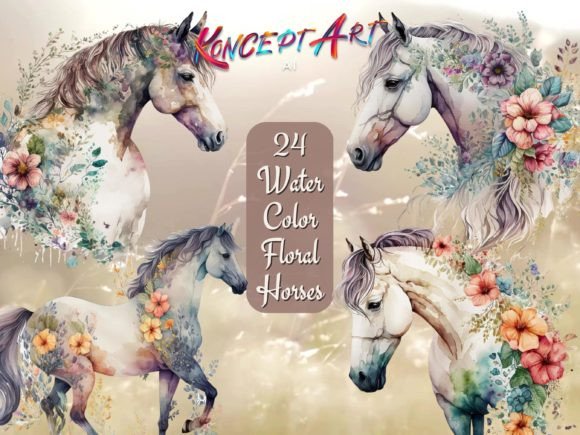 Download 24 Boho Watercolor Floral Horse Clipart - Art Collection