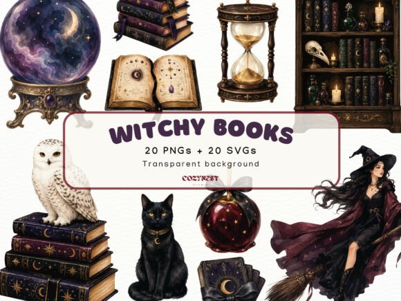 Download Witchy Books Watercolor Clipart, Fantasy - Art Collection