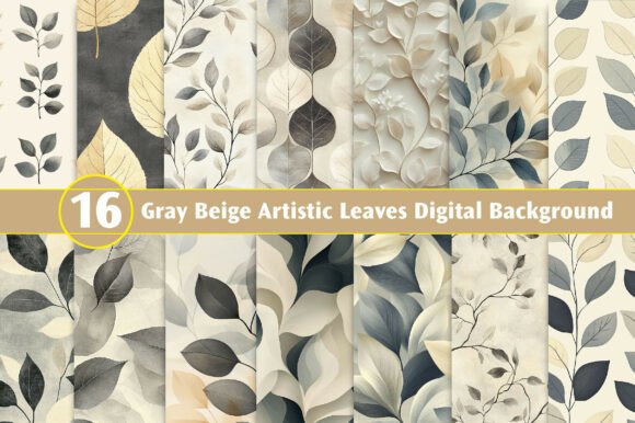 Download Gray Beige Artistic Leaves Digital Backg - Art Collection