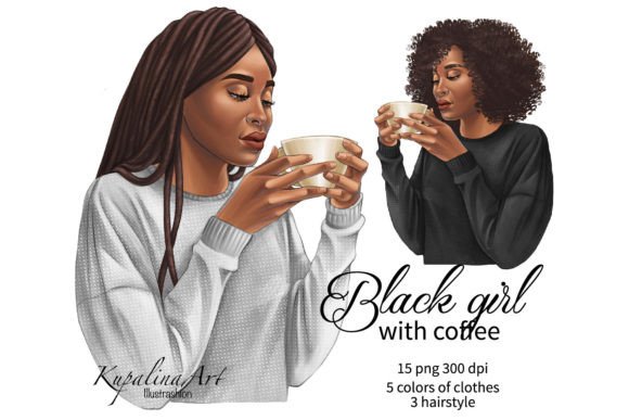 Download Black Girl with Coffee Cup Clipart - Art Collection