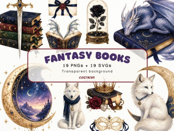 Download Fantasy Book Lover Watercolor Cliparts - Art Collection
