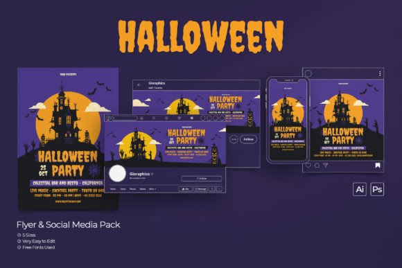 Download Halloween Party Flyer &amp; Social Media Set - Art Collection
