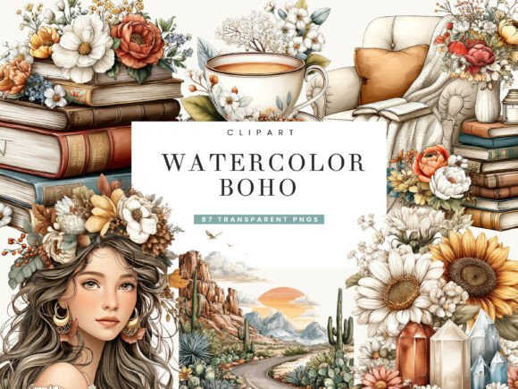 Download Watercolor Boho Clipart Bundle - Art Collection