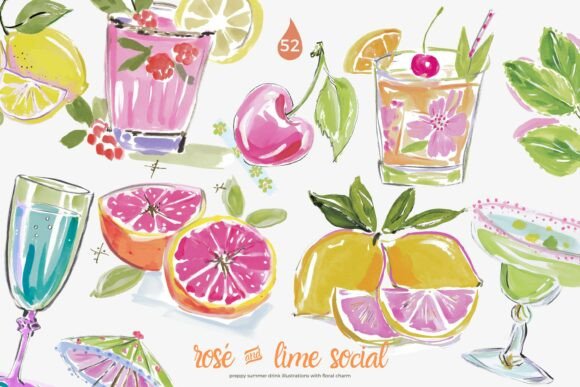 Download Preppy Cocktail Watercolor Clipart Set - Art Collection