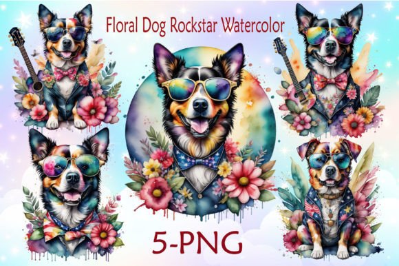 Download Floral Dog Rockstar Watercolor Clipart - Art Collection