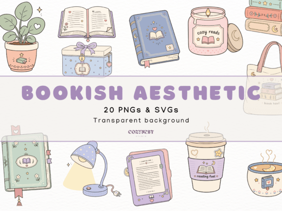 Download Cozy Bookish Cliparts, Reading Aesthetic - Art Collection