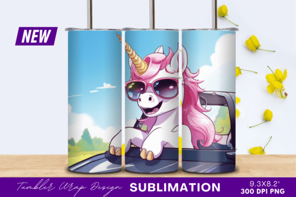 Download Cool Unicorn Road Trip Cartoon Tumbler - Art Collection