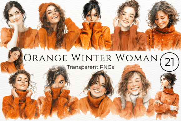 Download Orange Winter Woman Watercolor Clipart - Art Collection