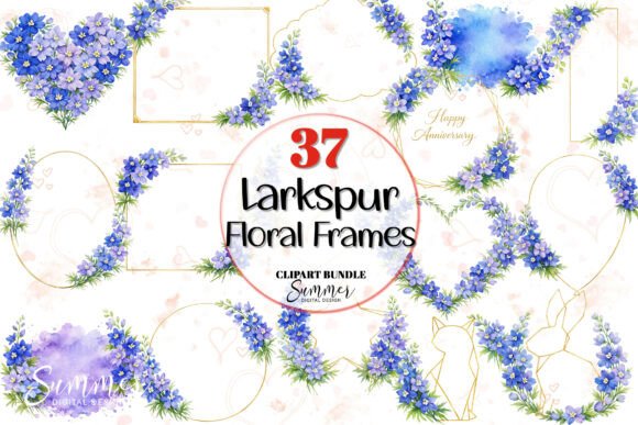 Download Larkspur Floral Frames Clipart Bundle - Art Collection