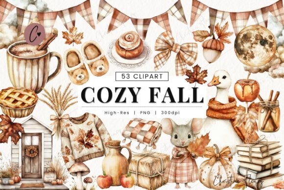 Download Watercolor Cozy Fall Clipart Bundle - Art Collection
